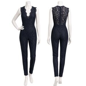 🕸️ KARINA GRIMALDI Black Lace Deep V Jumpsuit | Modern Goth Minimal Chic | XS